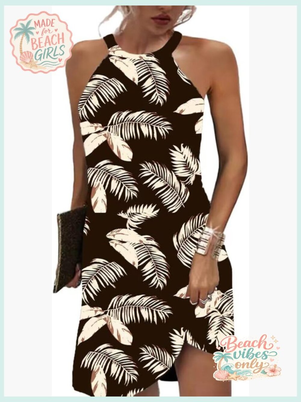 Sleeveless Halter Neck Floral Summer Sundress A-Line Midi